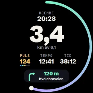 Rusle on a Garmin watch during a walk: distance, pace, heart rate and the next turn